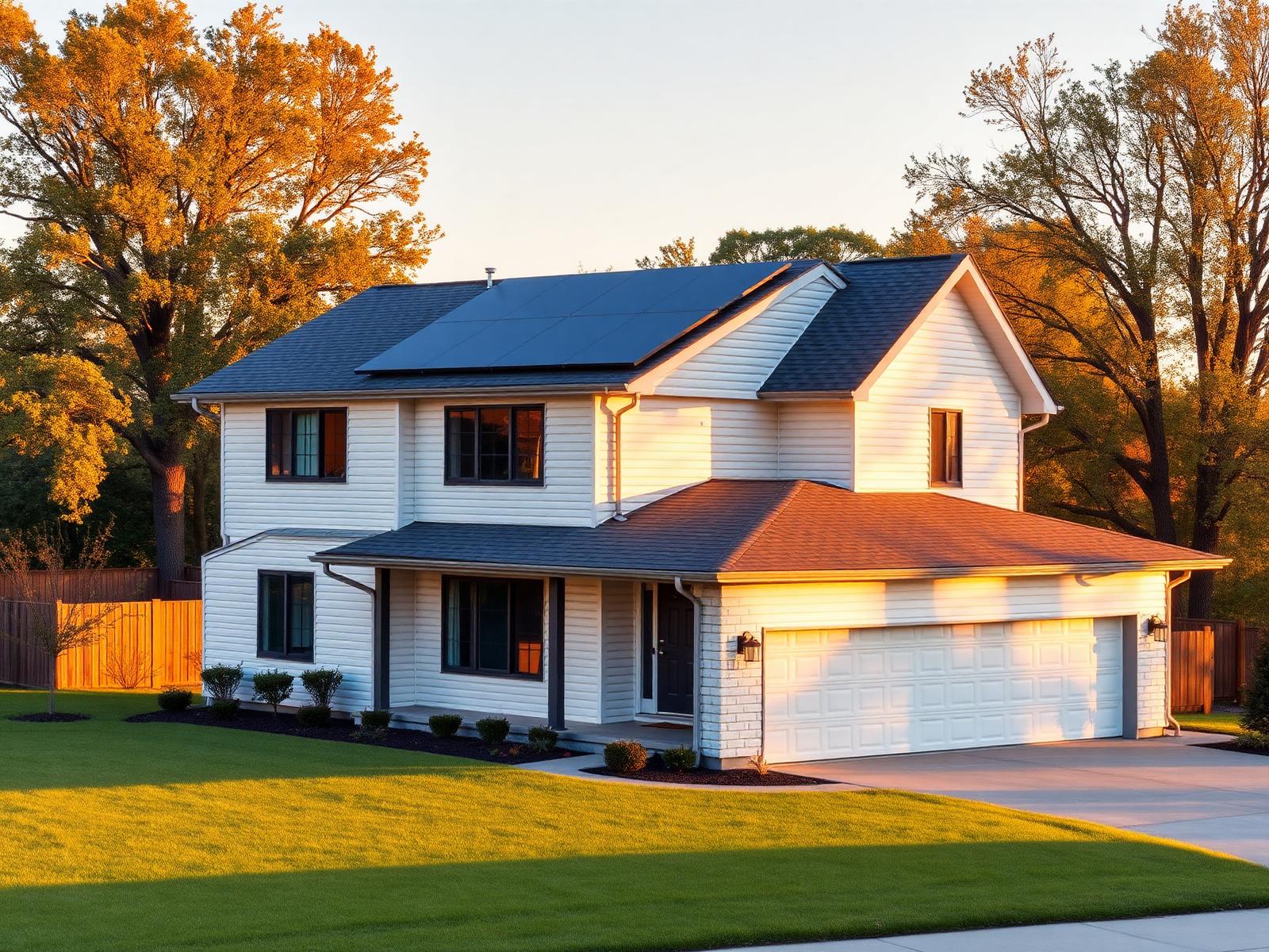 Modern Illinois home with rooftop solar panels